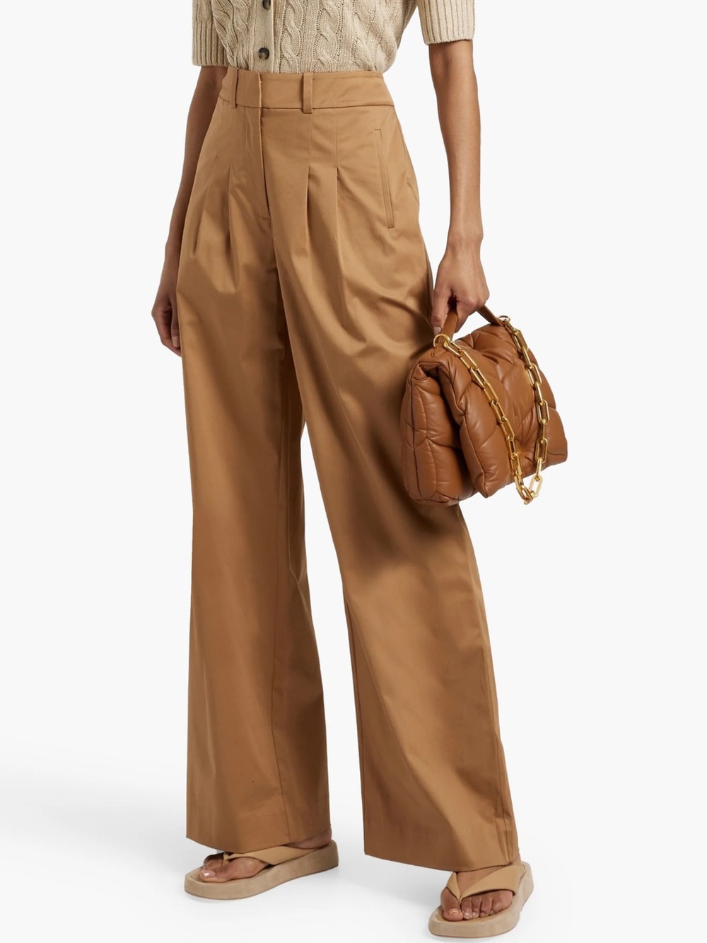Veronica Beard Tan Rennert Cotton Blend High Rise Wide Leg Trouser Size 4